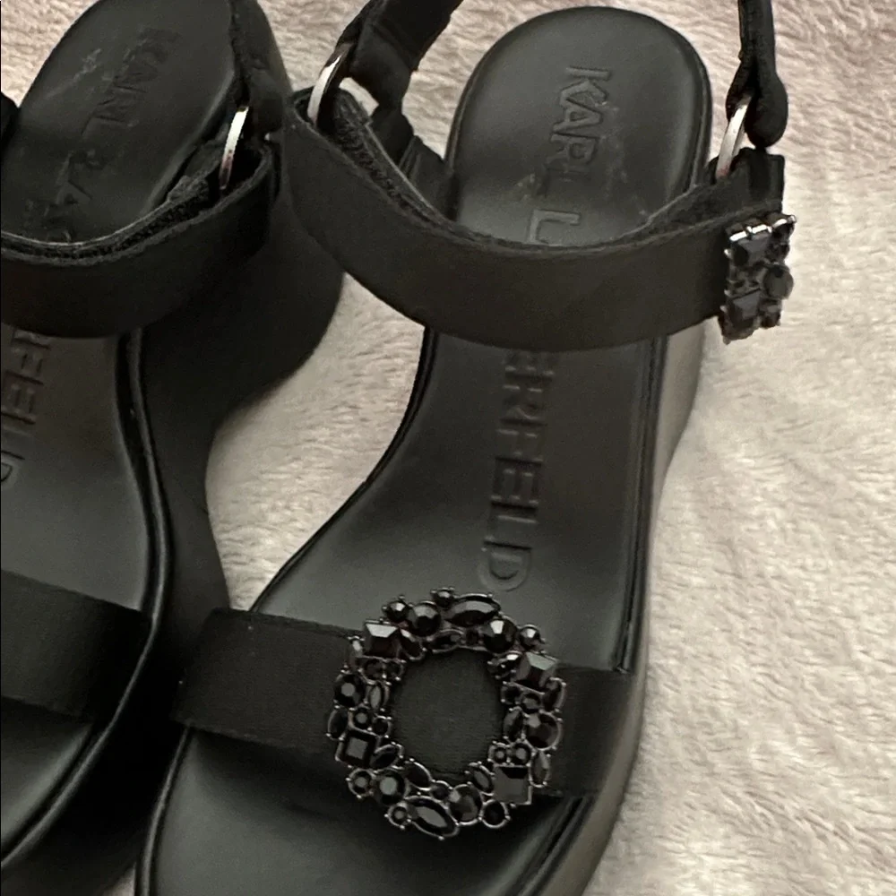 NWT Karl Lagerfeld Kiana Platform Wedge Sandal - Black - Women's Size 7.5 - Picture 12 of 12